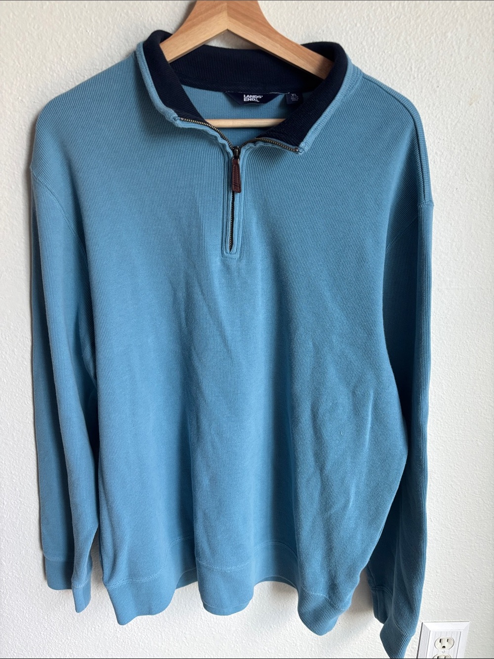 LANDS' END Mens Quarter Zip Cotton Sweater XL